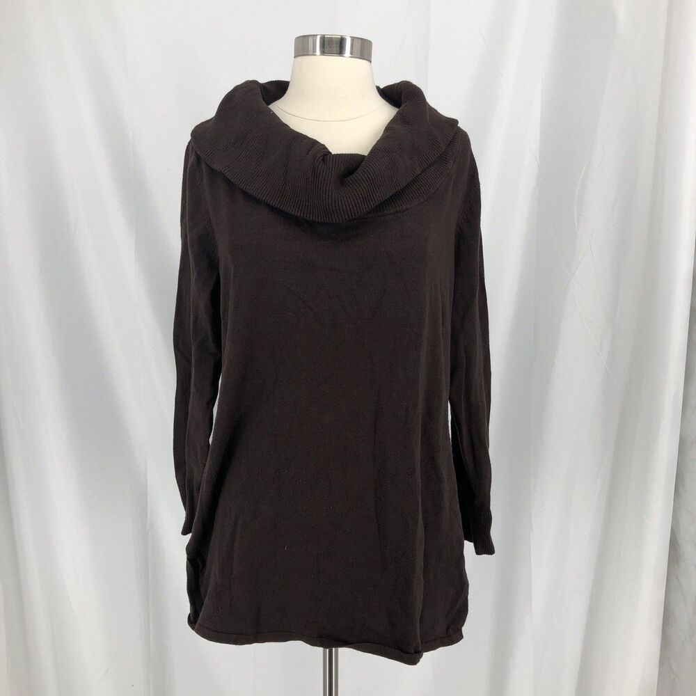 Chico's Cowl Neck Sweater Womens 1 Brown Excellent Ribbed Knit Long Sleeve